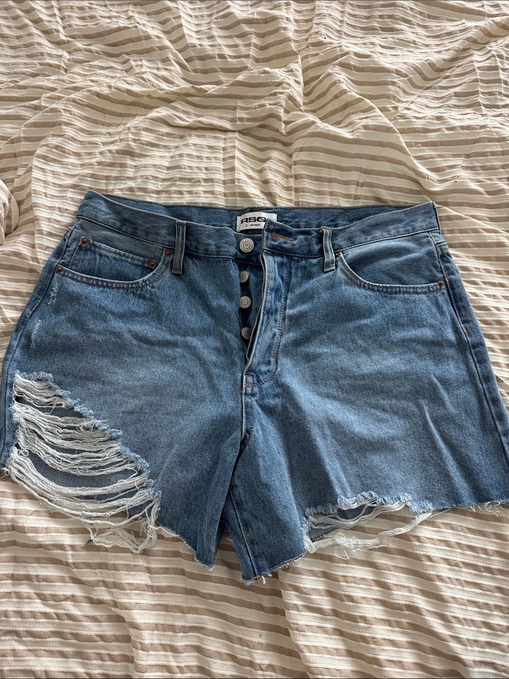 RSQ Light Blue Distressed High-Rise Jean Shorts